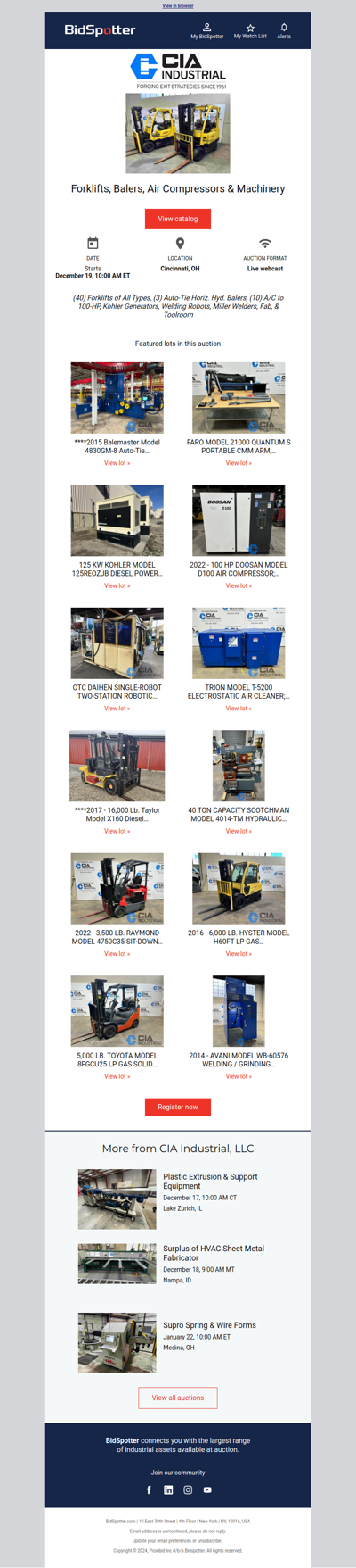 Auction of Surplus Forklifts, Balers, Air Compressors & Machinery | December 19