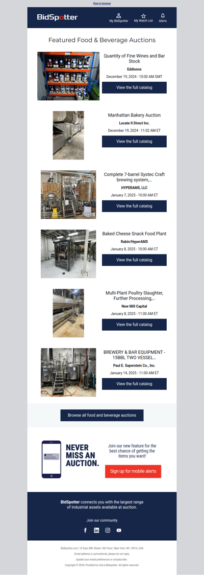 Featured Food & Beverage Auctions