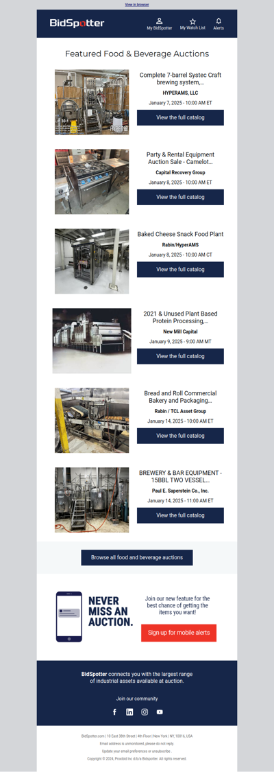 Featured Food & Beverage Auctions