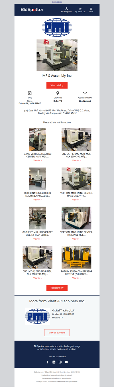 PMI Auction Keller TX Oct. 8: (10) Late Mdl. Hass & DMG Mori Machines; Zeiss CMM; Q.C. Dept.; Tooling; Air Compressor; Forklift; More!