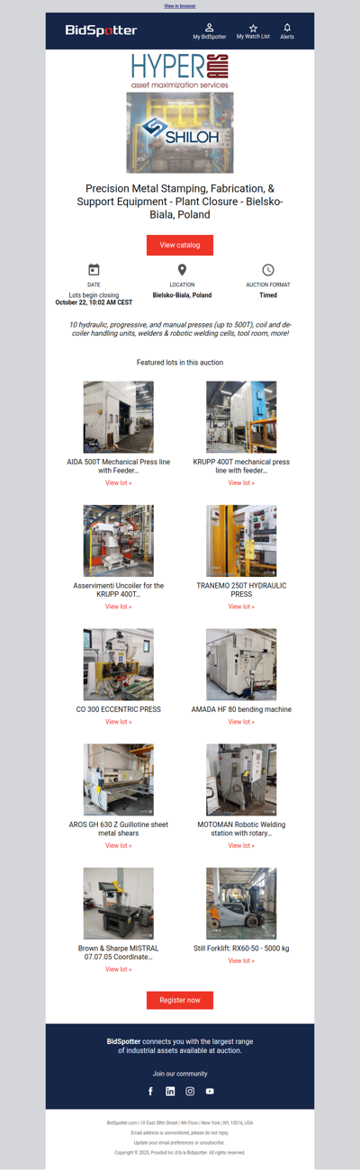 Precision Metal Stamping, Fabrication, & Support Equipment - Plant Closure - Bielsko-Biala, Poland​
