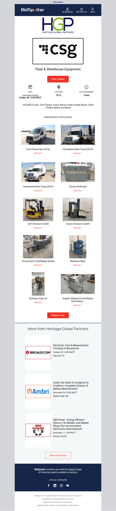 Register Now: Intl Trucks, Crown Forklifts, Balers & More!