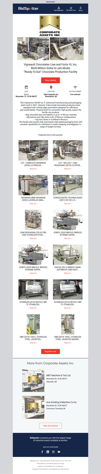 Vigneault Chocolatier Ltee Auction– November 12