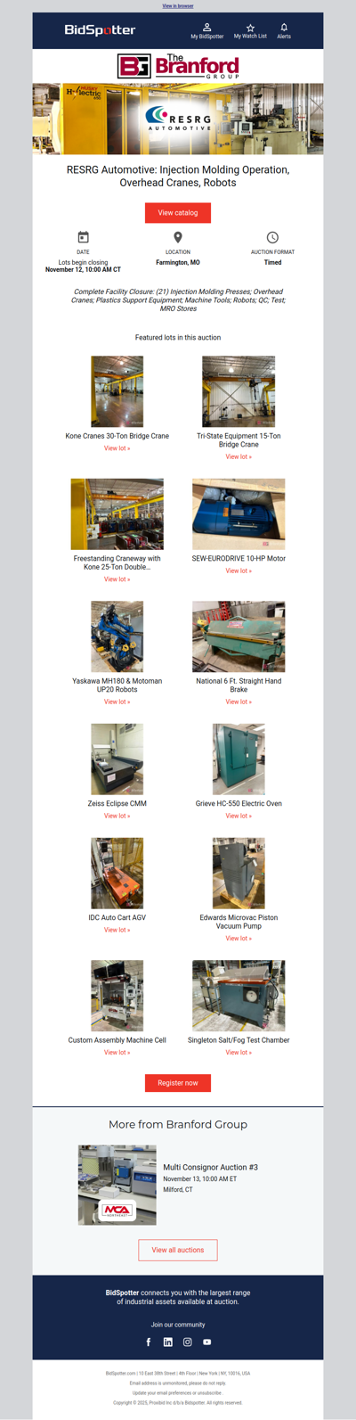 RESRG Automotive: Injection Molding Operation, Overhead Cranes, Robots