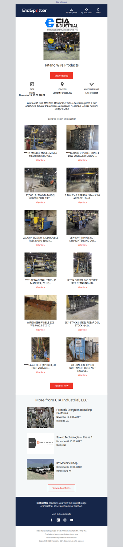 Auction of Wire Equipment, Forklifts & Electrical Switchgear