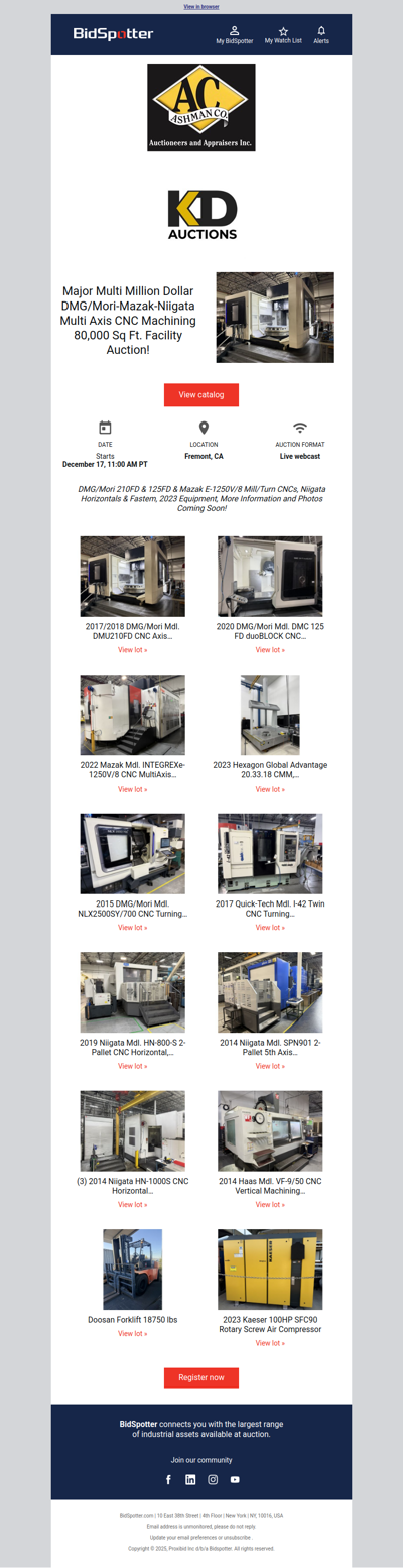Major Multi Million Dollar DMG/Mori-Mazak-Niigata Multi Axis CNC Machining 80,000 Sq Ft. Facility Auction!