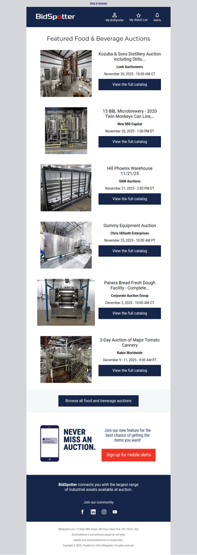 Featured Food & Beverage Auctions