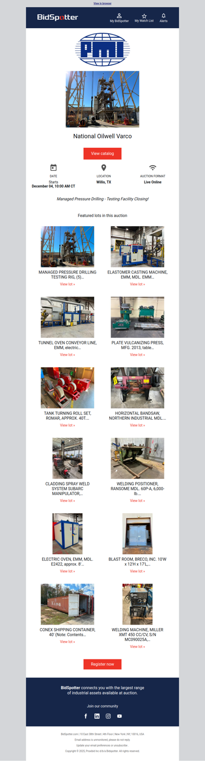PMI Auction 12/4: National Oilwell Varco Managed Pressure Drilling Testing Facility Closing!
