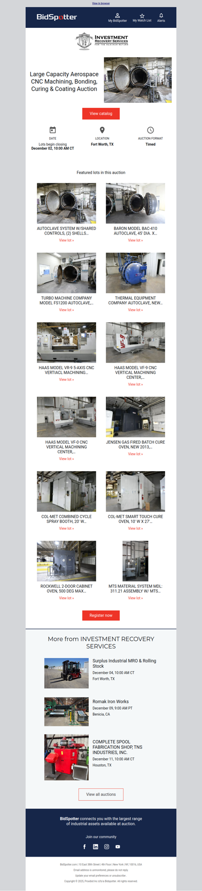 Large Capacity Aerospace CNC Machining, Bonding, Curing & Coating Auction | December 2