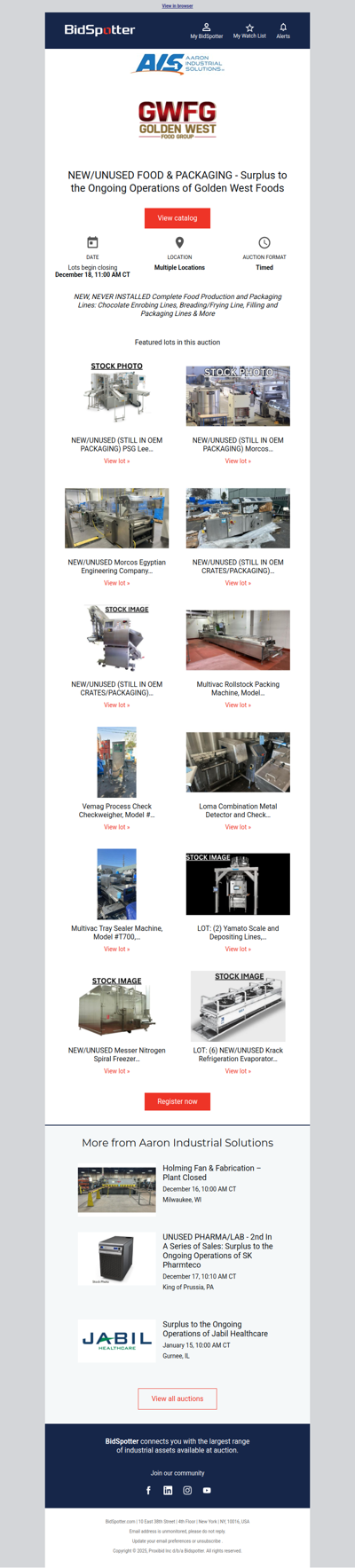 NEW/UNUSED FOOD & PACKAGING - Surplus to the Ongoing Operations of Golden West Foods