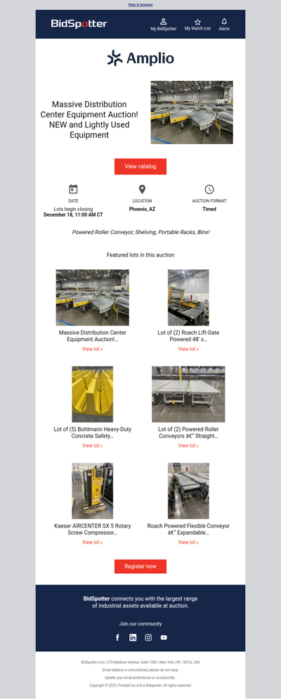 Massive Distribution Center Equipment Auction! NEW and Lightly Used Equipment | December 18