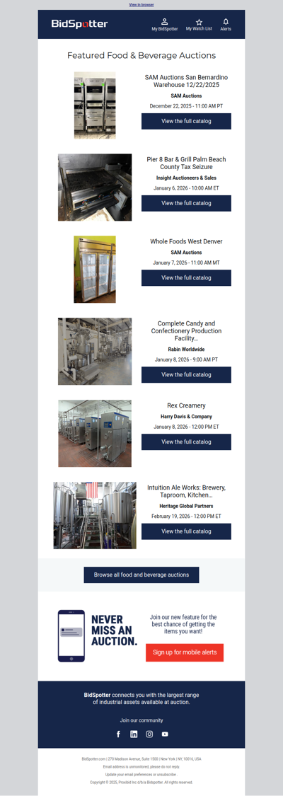 Featured Food & Beverage Auctions