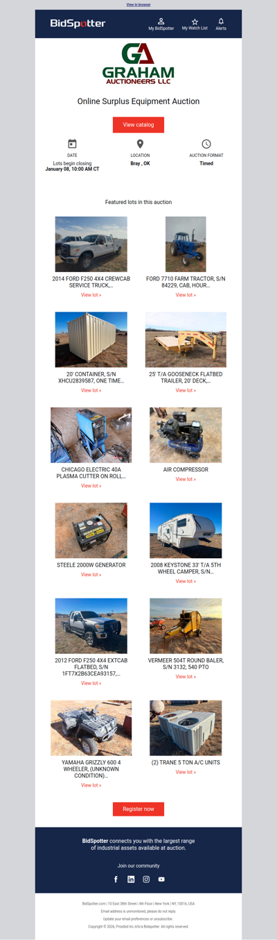 Online Surplus Equipment Auction | January 08, 10:00 AM CT