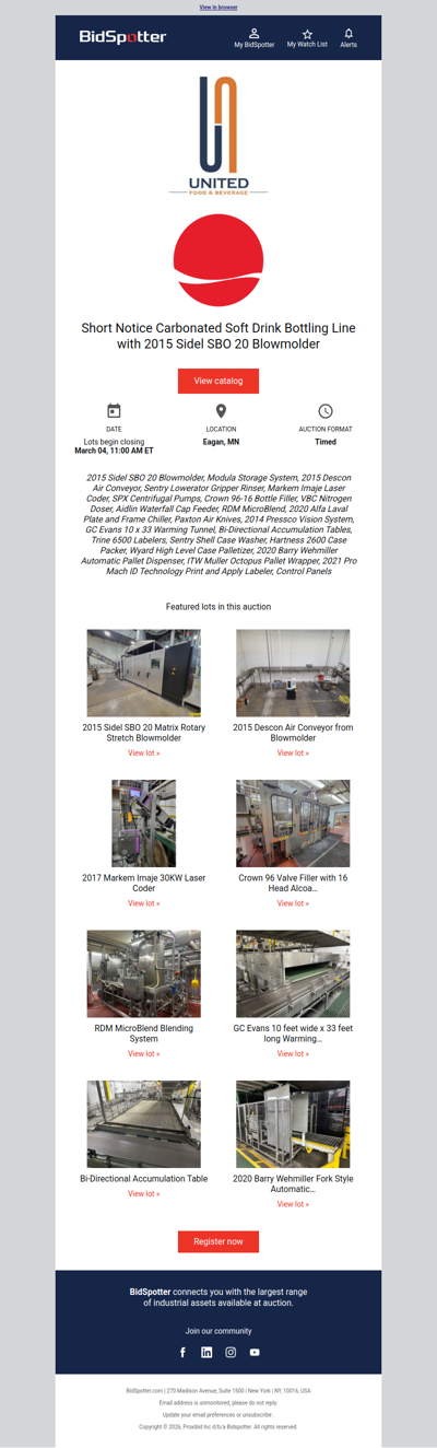 Mark Your Calendars - Short Notice Carbonated Soft Drink Bottling Line with 2015 Sidel SBO 20 Blowmolder