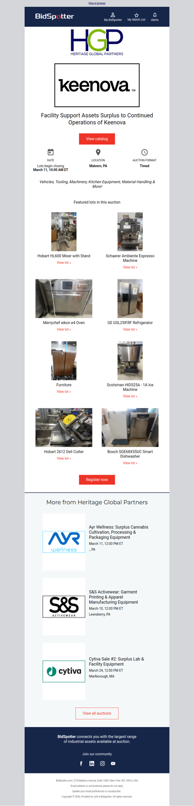 Register! Commercial Kitchen & Facility Equipment Auction on 3/11