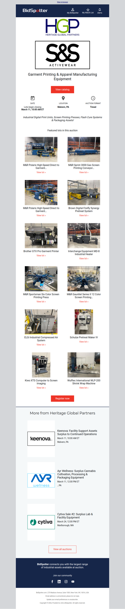 Register! High-Volume Screen Printing Auction on 3/10