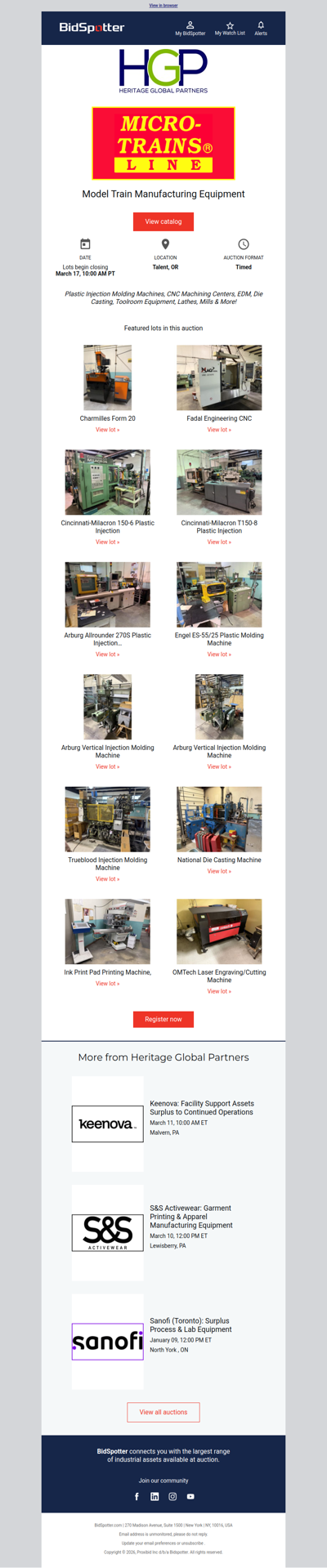 Register! Micro-Trains CNC & Injection Molding Auction 3/17