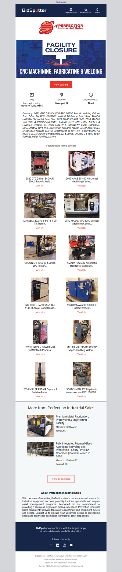 March 10 | Machining, Fabricating & Welding Plant Closure