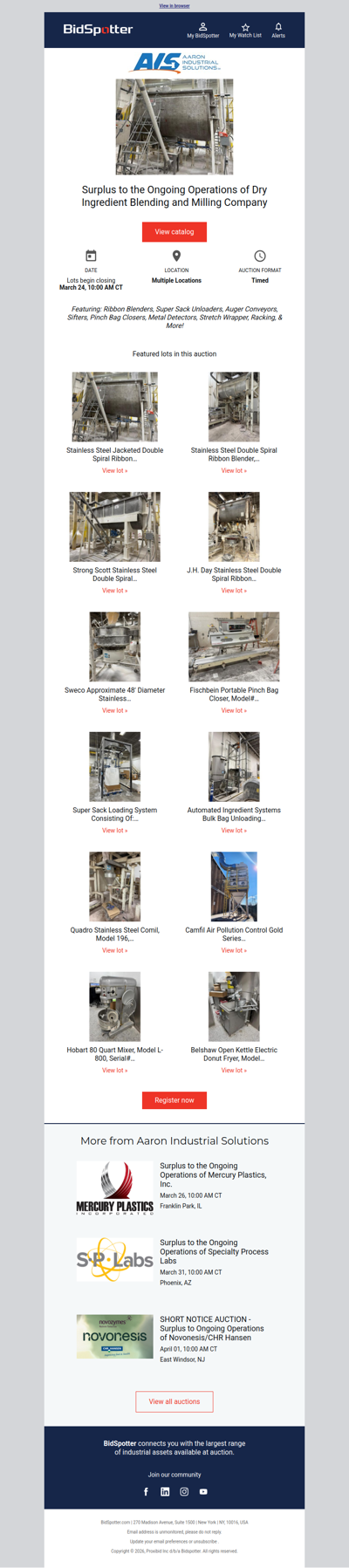 Surplus to the Ongoing Operations of Dry Ingredient Blending and Milling Company