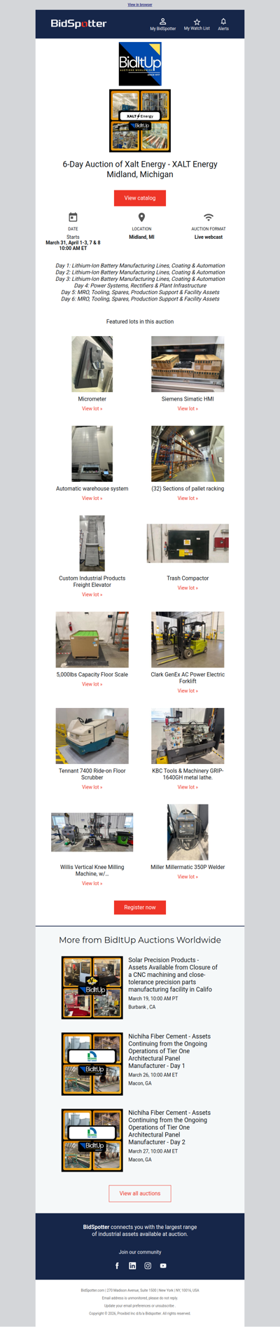 6-Day Auction of Xalt Energy - XALT Energy Midland, Michigan