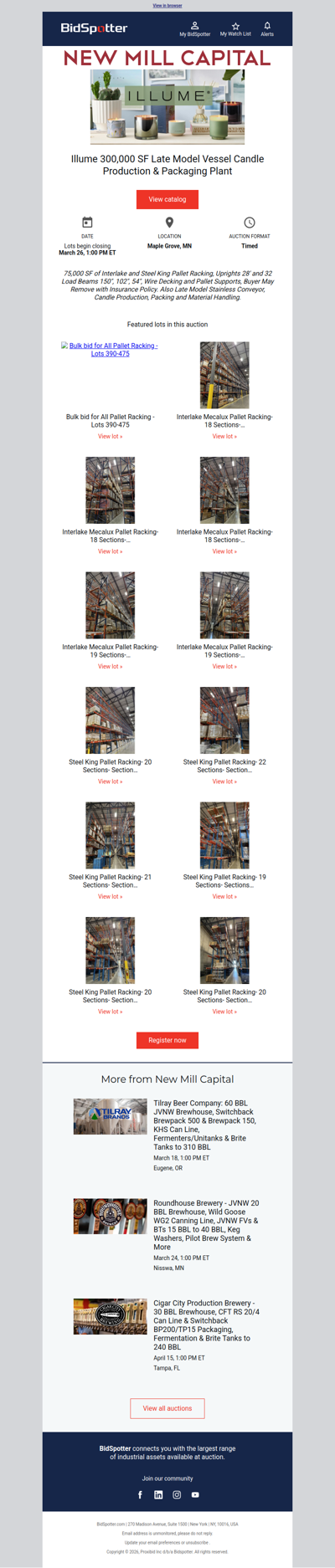 300,000 SF Filling, Packaging & Racking Auction