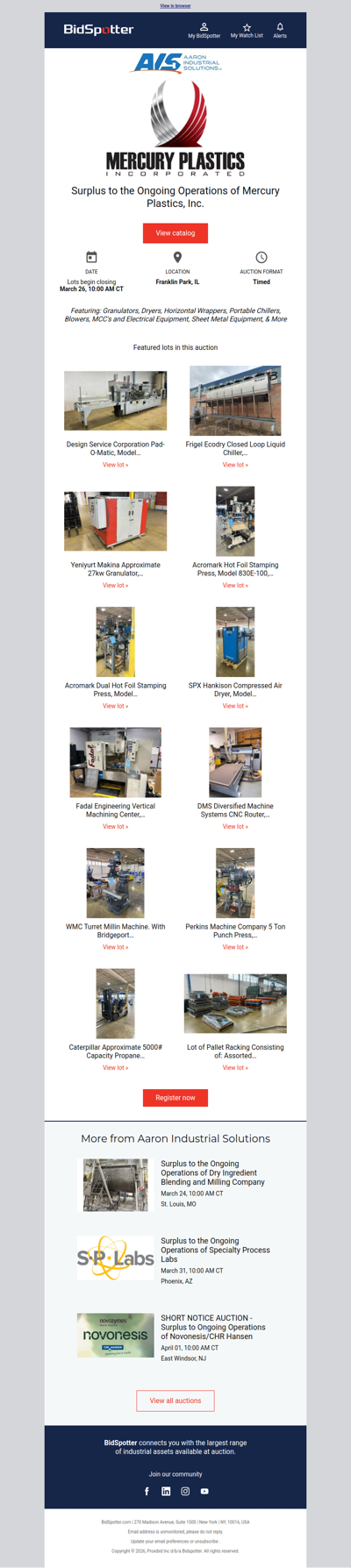 Surplus to the Ongoing Operations of Mercury Plastics, Inc.