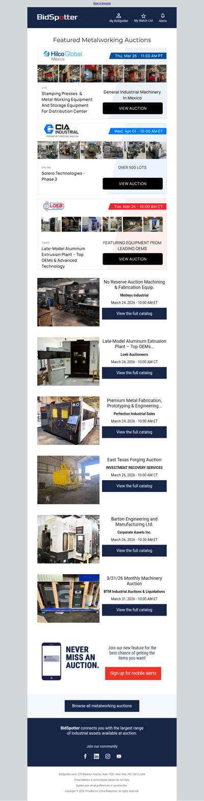 Featured Metalworking Auctions