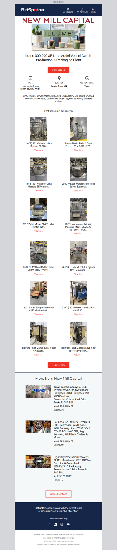 300,00 SF Candle & Packaging Plant Auction Ends Thurs