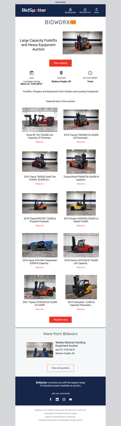 Large Capacity Forklifts and Heavy Equipment Auction | March 26