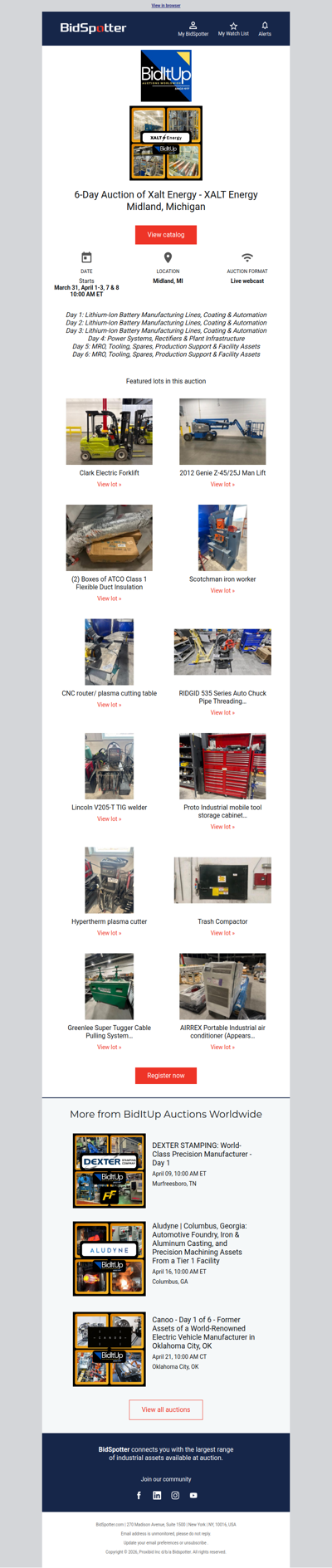 6-Day Auction of Xalt Energy - XALT Energy Midland, Michigan
