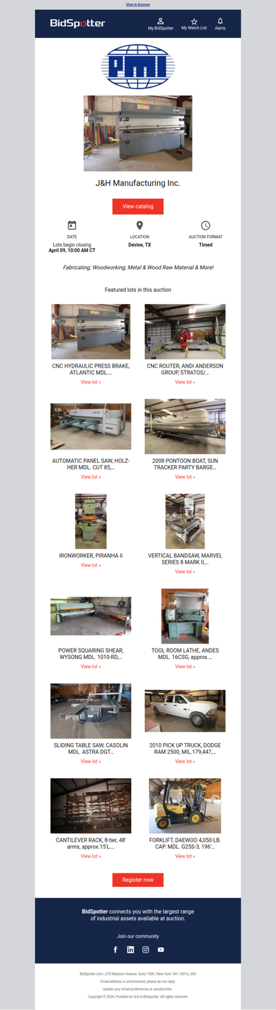 PMI Auction 4/9: Fabricating; Woodworking; Metal & Wood Raw Material & More!