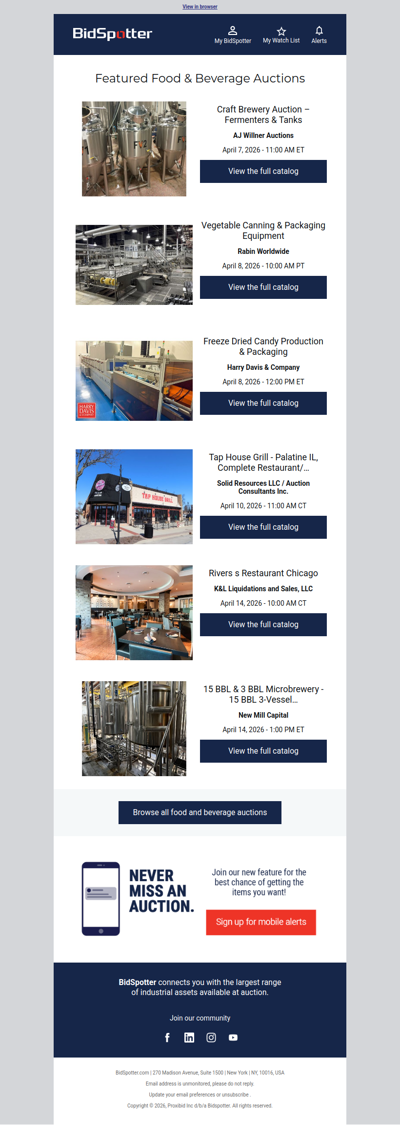 Featured Food & Beverage Auctions