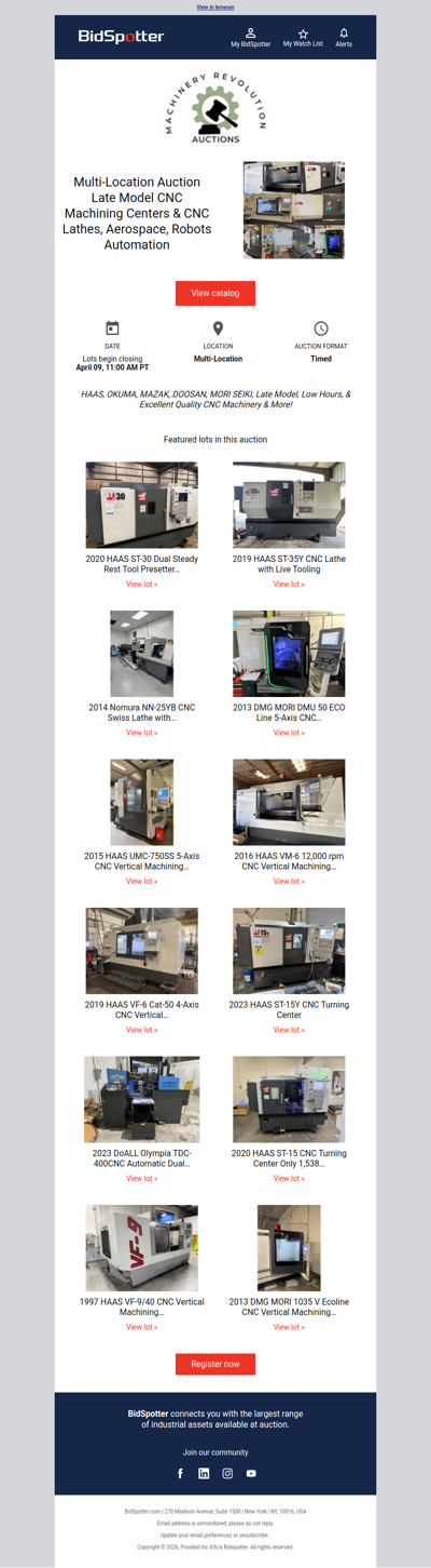 Multi-Location Auction Late Model CNC Machining Centers & CNC Lathes, Aerospace, Robots Automation | April 9