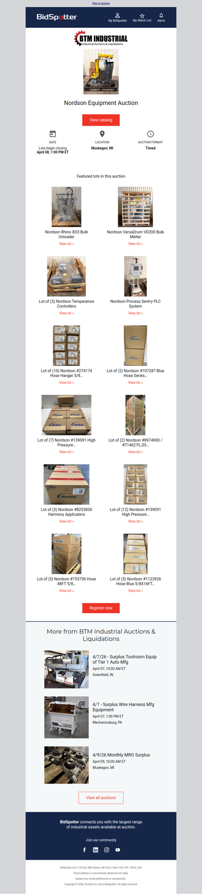 Nordson Equipment Auction  | April 08, 1:00 PM ET