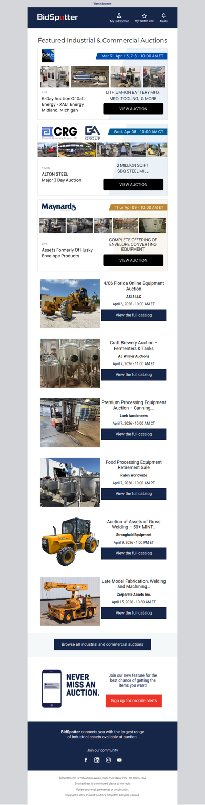 Featured Industrial and Commercial Auctions