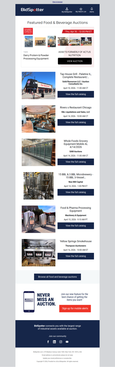 Featured Food & Beverage Auctions