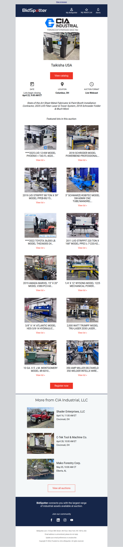 State of the Art Sheet Metal Fabricator Auction