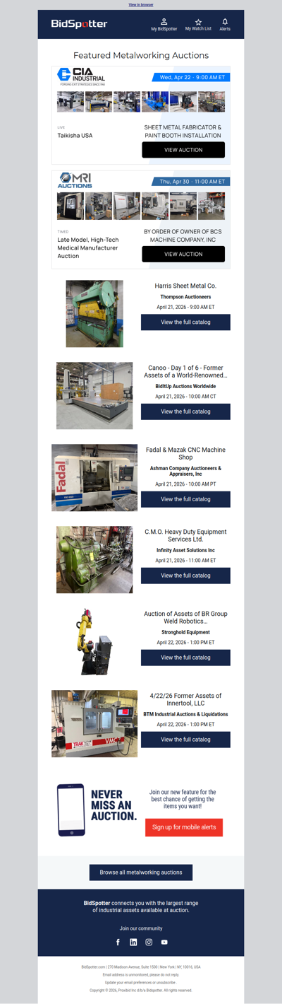 Featured Metalworking Auctions