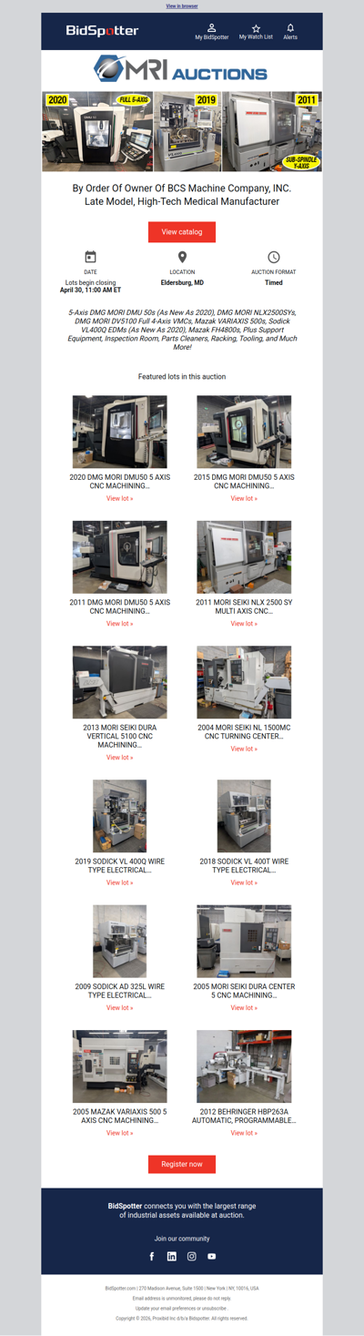 Late Model, High-Tech Medical Manufacturer Online Auction