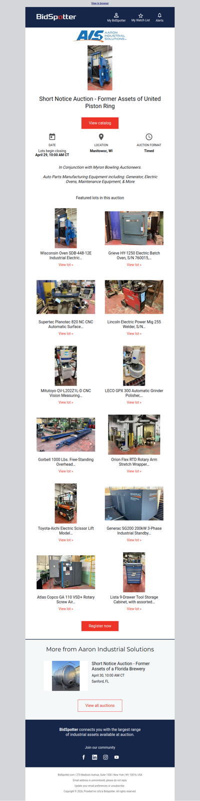 Short Notice Auction - Former Assets of United Piston Ring | April 29