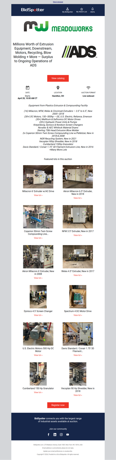 Closing Soon - (16) Extruders, (30+) Motors & Drives, Screen Changers, Auxiliary, Recycling + More - Surplus to Ongoing Operations of ADS