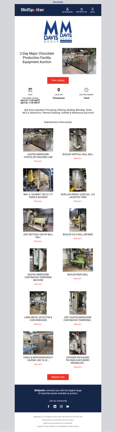 2-Day Major Chocolate Production Facility Equipment Auction | April 29 & 30