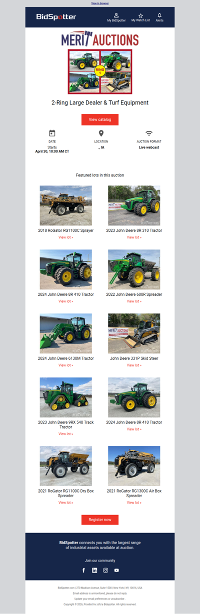 2-Ring Large Dealer & Turf Equipment | April 30
