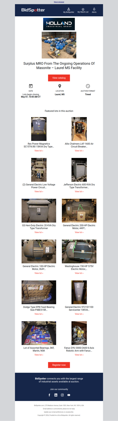 Surplus MRO From The Ongoing Operations Of Masonite – Laurel MS Facility | May 7