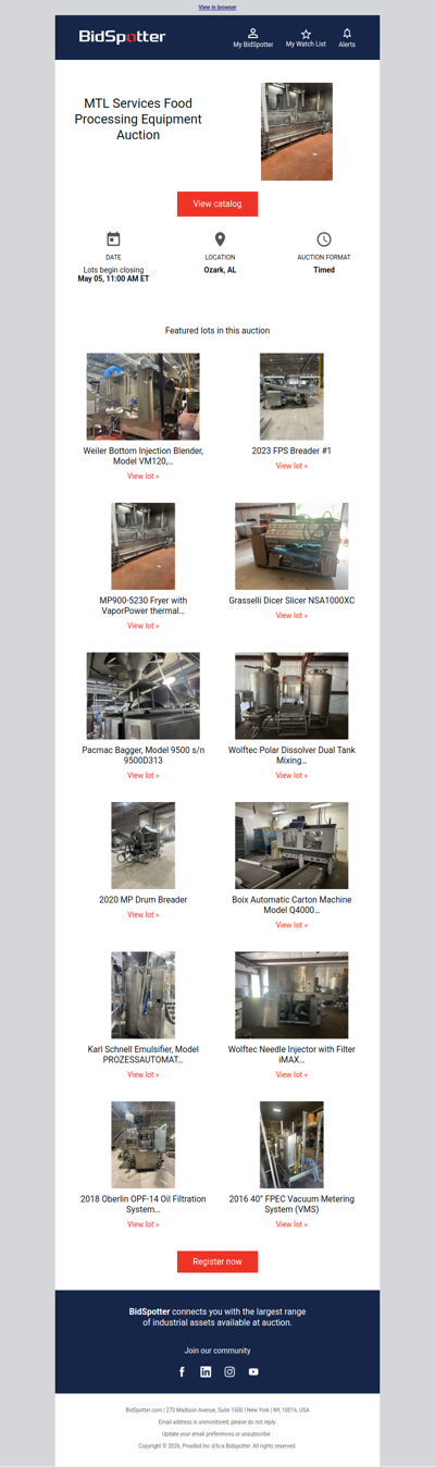 MTL Services Food Processing Equipment Auction