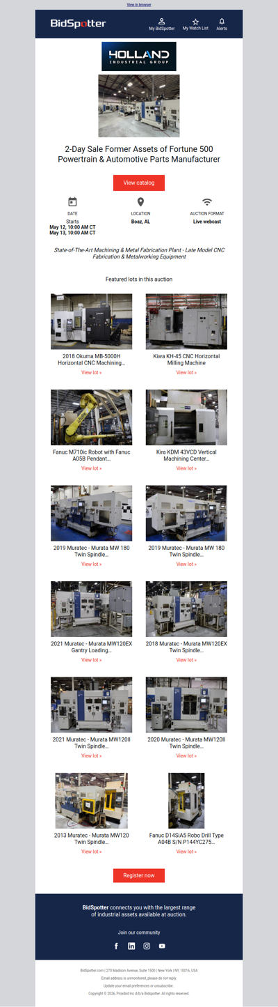 2-Day Sale Former Assets of Fortune 500 Powertrain & Automotive Parts Manufacturer