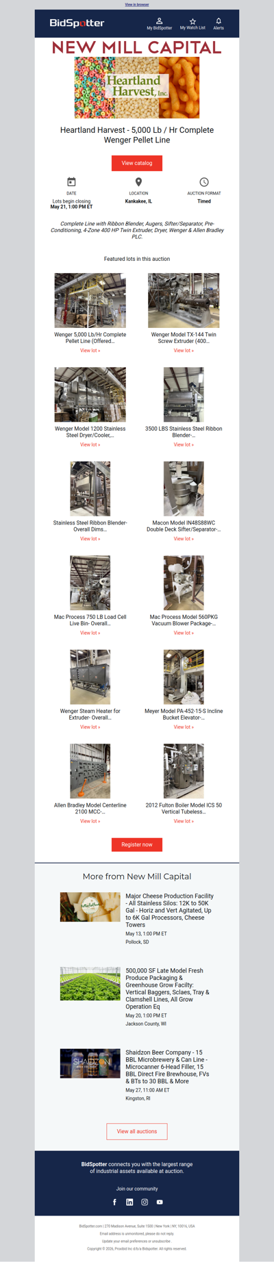 5,000 Lb / Hr Complete Wenger Pellet Line Auction 5/21