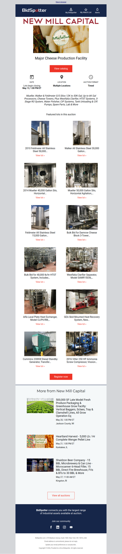 Major Cheese Plant Auction Ends 5/13