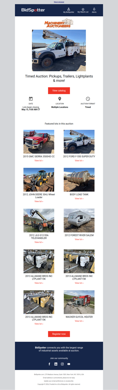 Timed Auction: Pickups, Trailers, Lightplants & more!