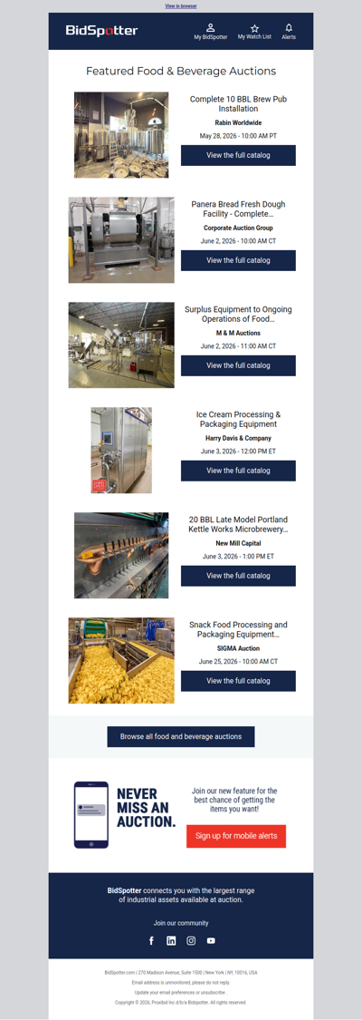 Featured Food & Beverage Auctions